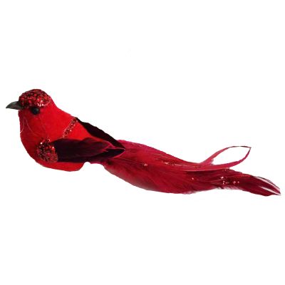 Red Velvet Bird Clip with Feather Tail