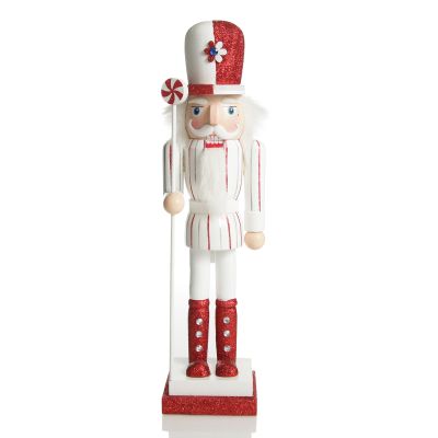 Red and White Stripe Jacket Peppermint Candy Wooden Nutcracker Extra Large