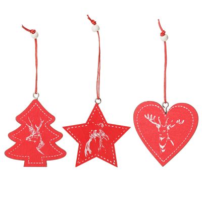 Red Vinatge Deer Christmas Decorations - Set of 6