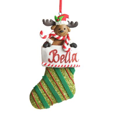 Personalised Reindeer in Glitter Stocking Hanging Decoration