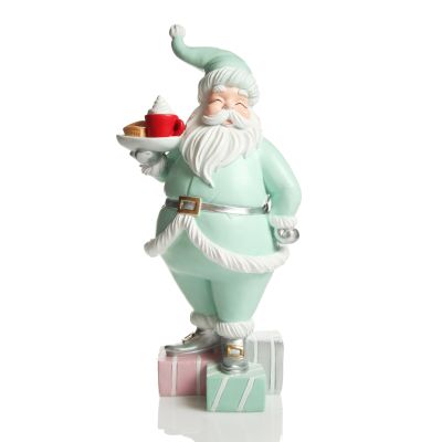 Retro Mint Green Santa Holding Platter Christmas Ornament 