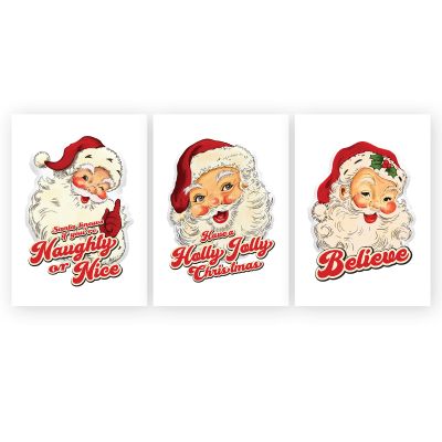Retro Vintage Santa Christmas Posters Set of 3