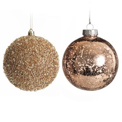 Rose Gold Sequin and Mercury Christmas Baubles - Set of 2