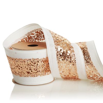 Rose Gold Sequin Wired Christmas Ribbon