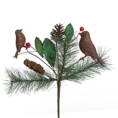 Rusted Tin Bird, Pinecone and Red Berry Pick