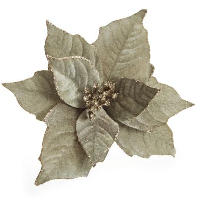 Sage Velvet Poinsettia Flower Clip with Glitter Trim