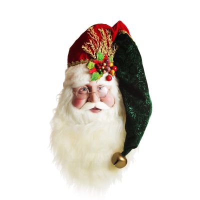 Large Santa Head with Red and Green Christmas Wall Hanging