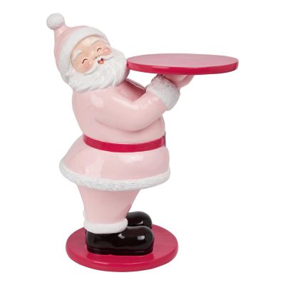 Santa Holding Butler Tray Pink Christmas Ornament