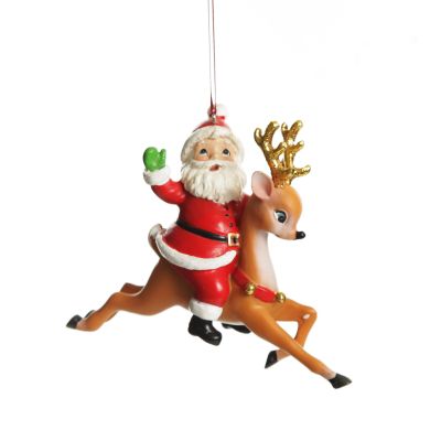 Santa Riding Bambi Hanging Christmas Decoration