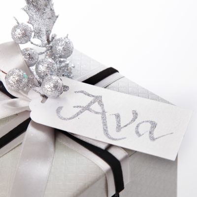 Personalised Gift Tags Scalloped Cut (with Black Glitter)