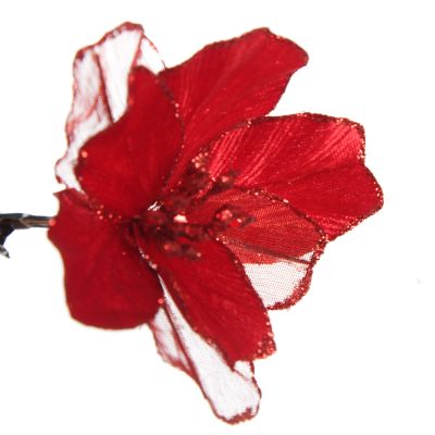 Sheer Red with Sequin Edge Magnolia Flower Clip