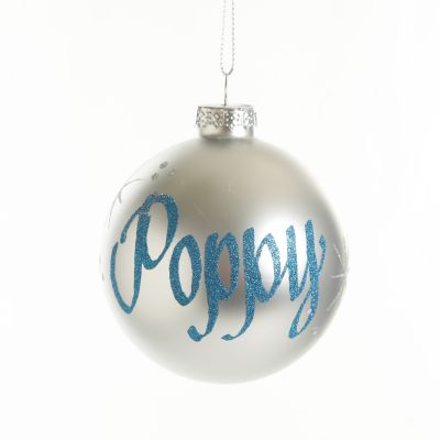 Silver Glass Personalised Christmas Bauble - Blue Glitter