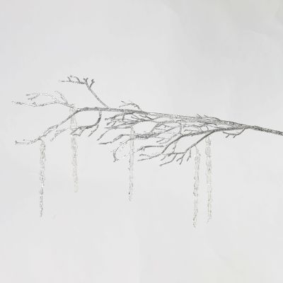 Silver Glitter Branch Spray with Hanging Icicles