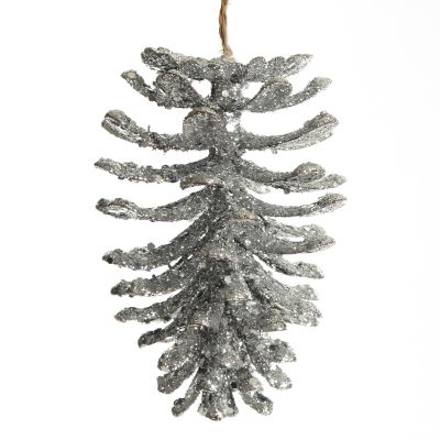 Silver Glitter Faux Hanging Pinecone