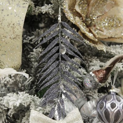 Silver Glitter Fern and Crystal Tree Decoration