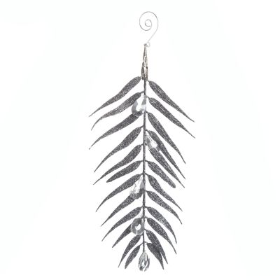 Silver Glitter Fern and Crystal Tree Decoration