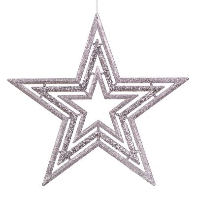 Silver Glitter Hanging Star Christmas Tree Decoration 