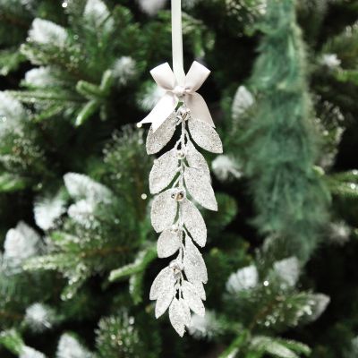 Silver Glitter Leaf Tree Decoration with Mini Bells