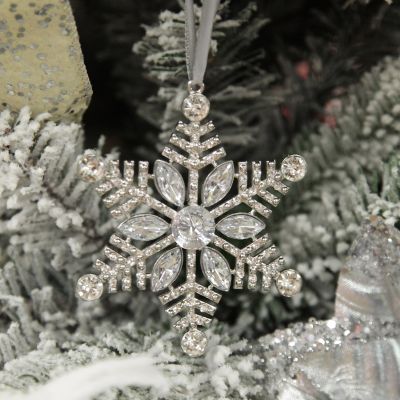 Silver Glitter Snowflake with Diamonte Tree Decoration