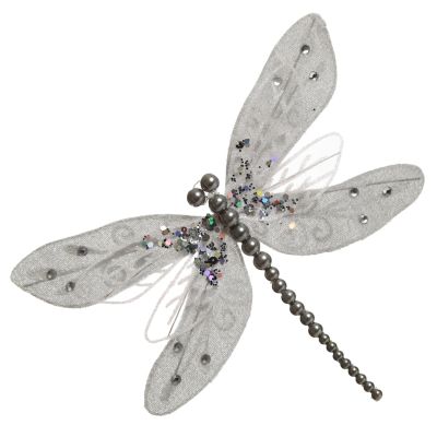 Silver Grey Dragonfly Clip Decoration