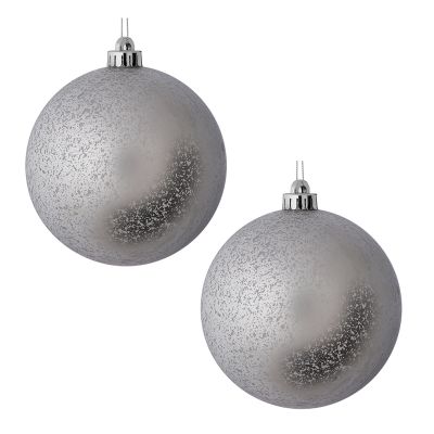 Silver Mercury Jumbo Shatterproof Christmas Bauble Decoration - Set of 2