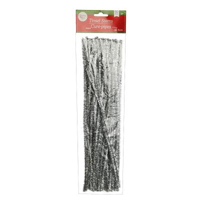Silver Tinsel Chenille Stem Pipe Cleaners Pack of 50 whole product