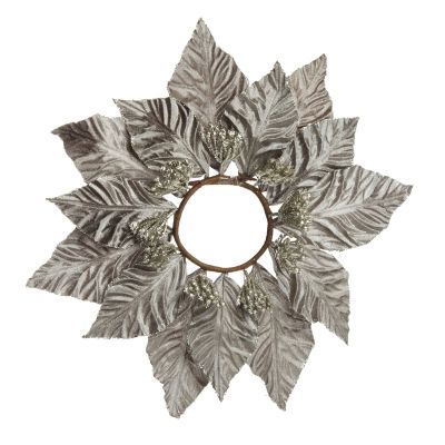 Silver Velour Poinsettia Candle Wreath