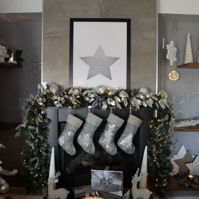 Personalised Silver Poinsettia Christmas Stocking