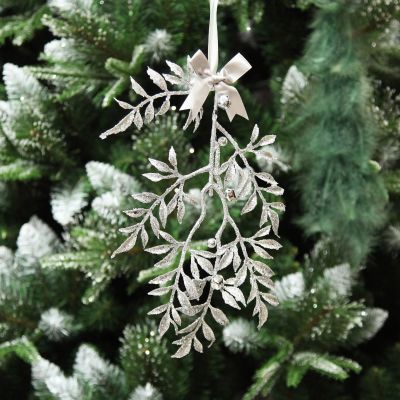 Silver Glitter Fern Tree Decoration with Mini Bells