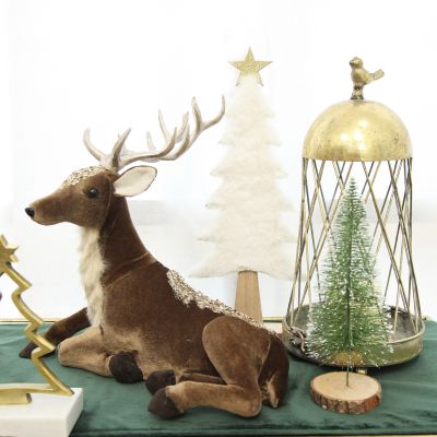Wooden Christmas Tree with Fur and Star Ornament