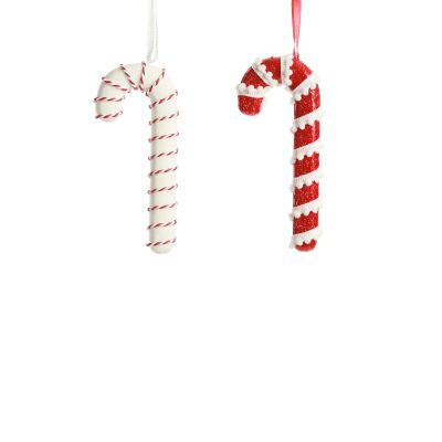Small Glitter with Braid and Twine Candy Cane Christmas Decoration - Set of 2