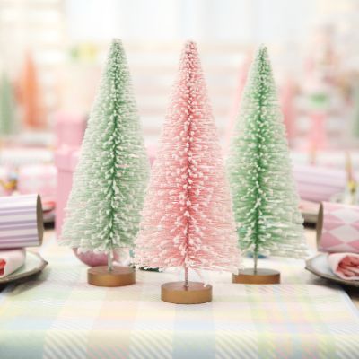Small Pink and Mint Snowy Bottle Brush Tree - Set of 2