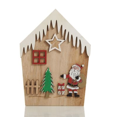 Small Plywood Winter Christmas Decorated House Open Box