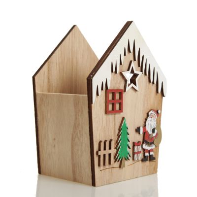 Small Plywood Winter Christmas Decorated House Open Box