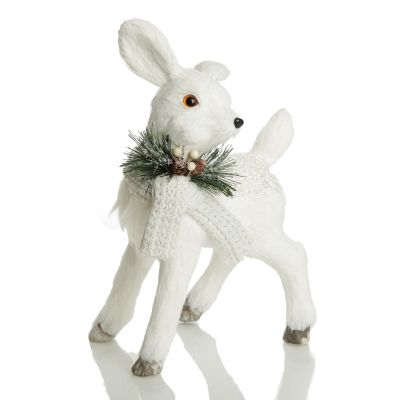 Small White Sisal Standing Deer with White Glitter Highlights