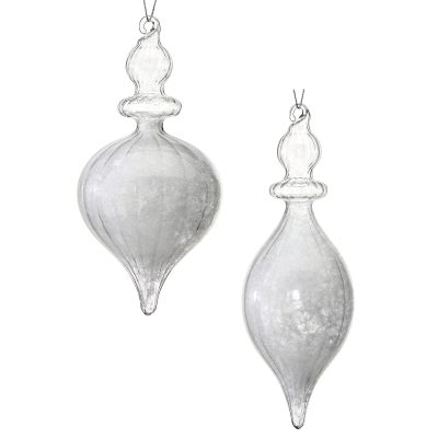 Snow Filled Glass Teardrop Christmas Decorations - Set of 2