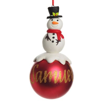 Personalised Red Snowman Christmas Character Bauble
