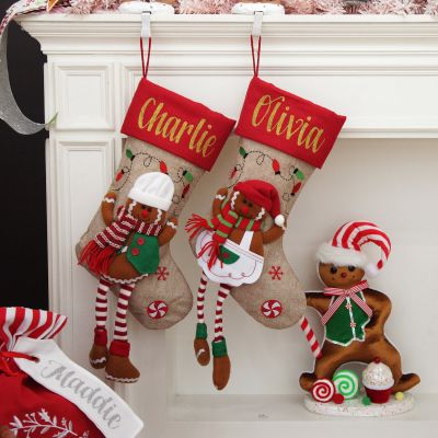 Personalised Gingerbread Boy Christmas Stocking with Dangly Legs