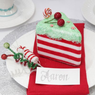 Candy Cane and Mint Velvet Cake Slice Christmas Tree Decoration