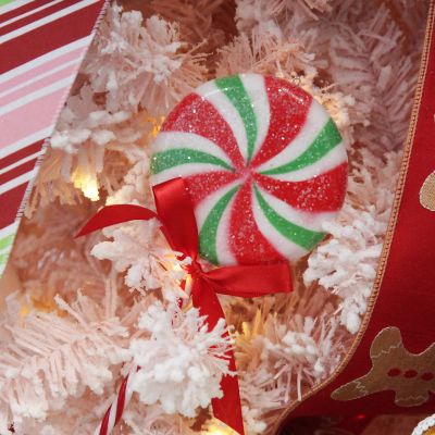Frosted Green Peppermint Lollipop Tree Decoration - Set of 2
