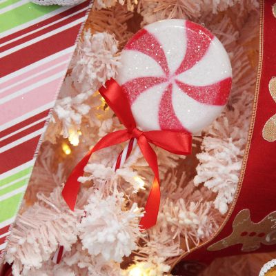 Frosted Red Peppermint Lollipop Tree Decoration - Set of 2