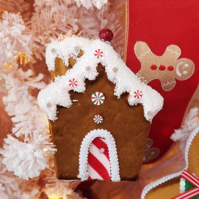Gingerbread Velvet House Hanging Christmas Decoration