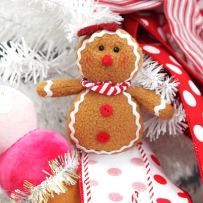 Plush Gingerbread with Red Bow Tree Decoration