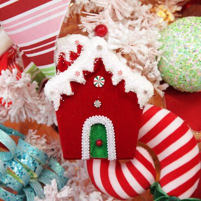 Red and Green Velvet Christmas House Tree Decoration
