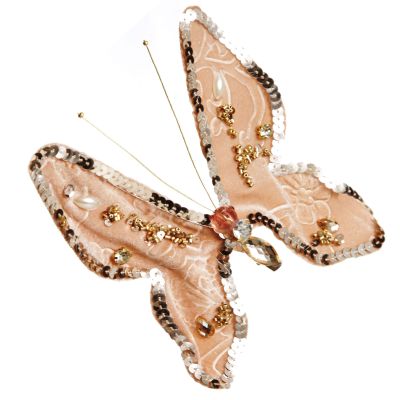 Taupe Sequin and Jewel Butterfly Clip