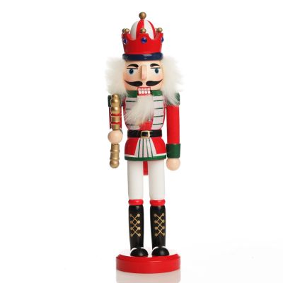 Traditional Christmas Wooden Nutcracker Soldier Ornament with Baton - Medium