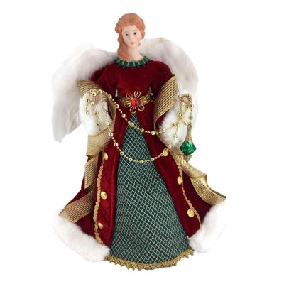 Traditional Red, Green and Gold Angel Tree Topper Ornament