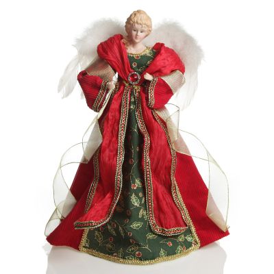 Traditional Red and Green Angel Tree Topper Ornament