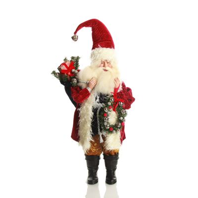 Traditional Santa holding Wreath Christmas Figurine