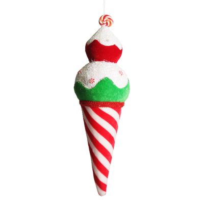 Velvet Candy Cane Ice Cream Cone Christmas Decoration